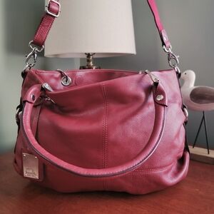 Tignanello Red Leather Satchel 2 Way Bag Purse
